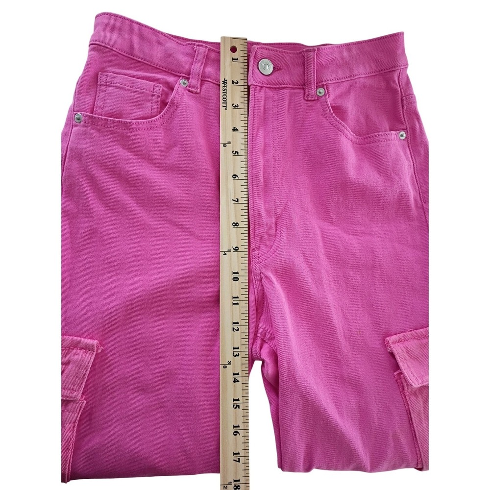 Hot Pink Cargo Jeans Wide Leg High Waisted Denim Pants - Picture 6 of 9